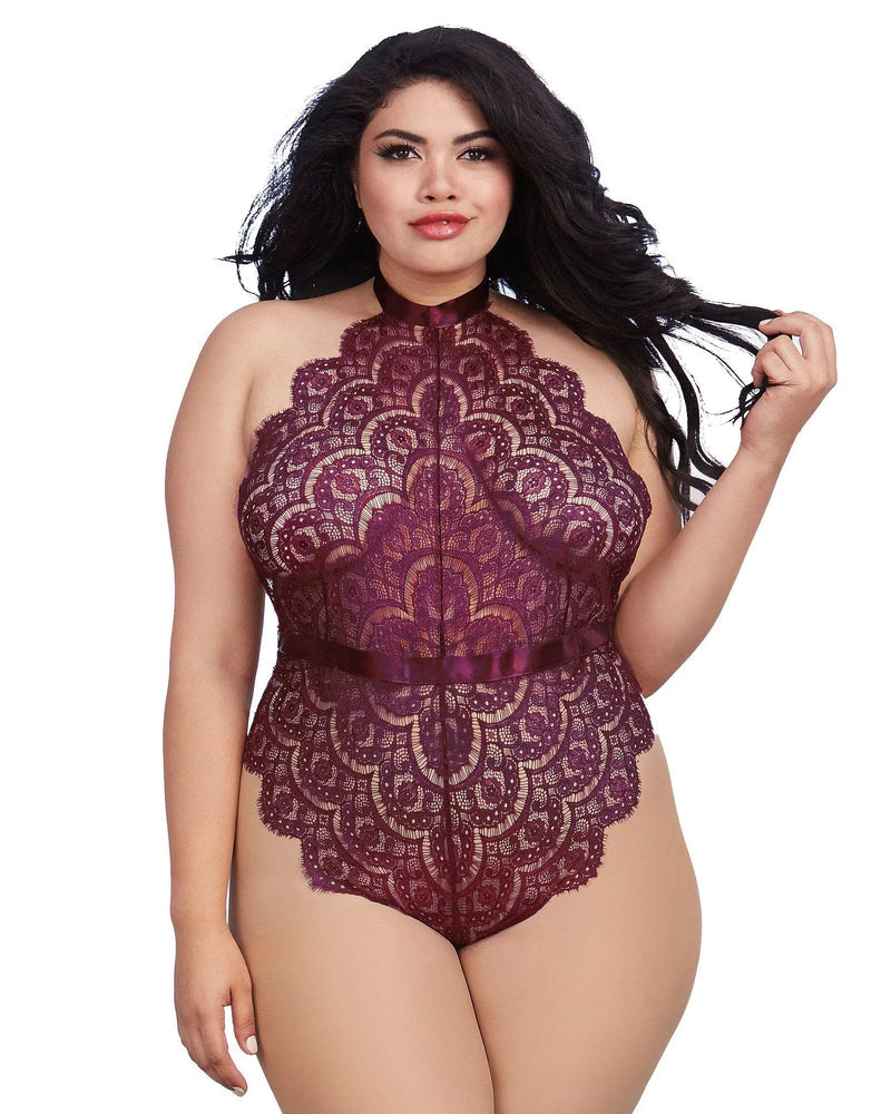 Dreamgirl Queen Size 11771X Eyelash Lace Teddy with Halter Neckline an