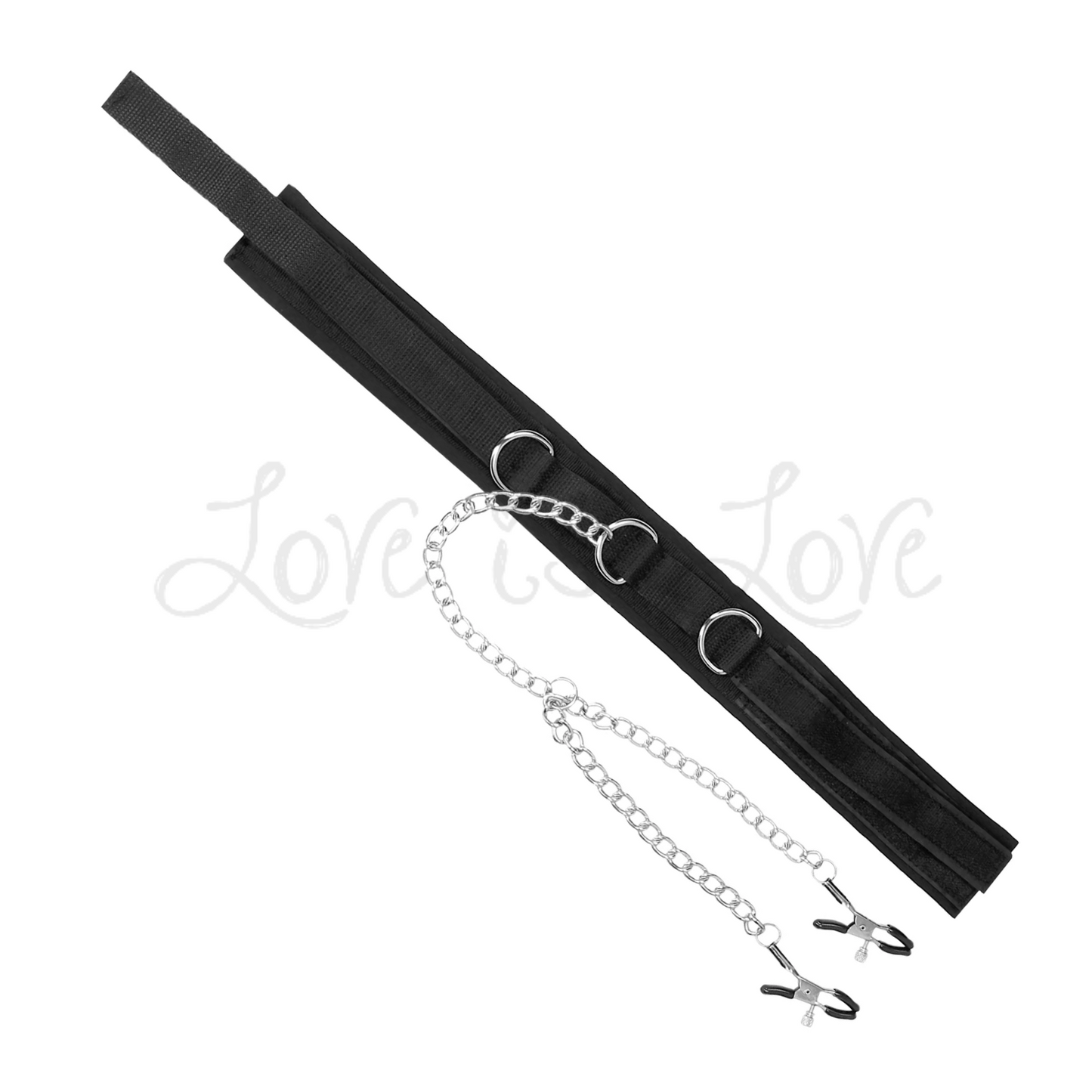 Shots Ouch! Black & White Adjustable Velcro Collar With Nipple Clamps Black