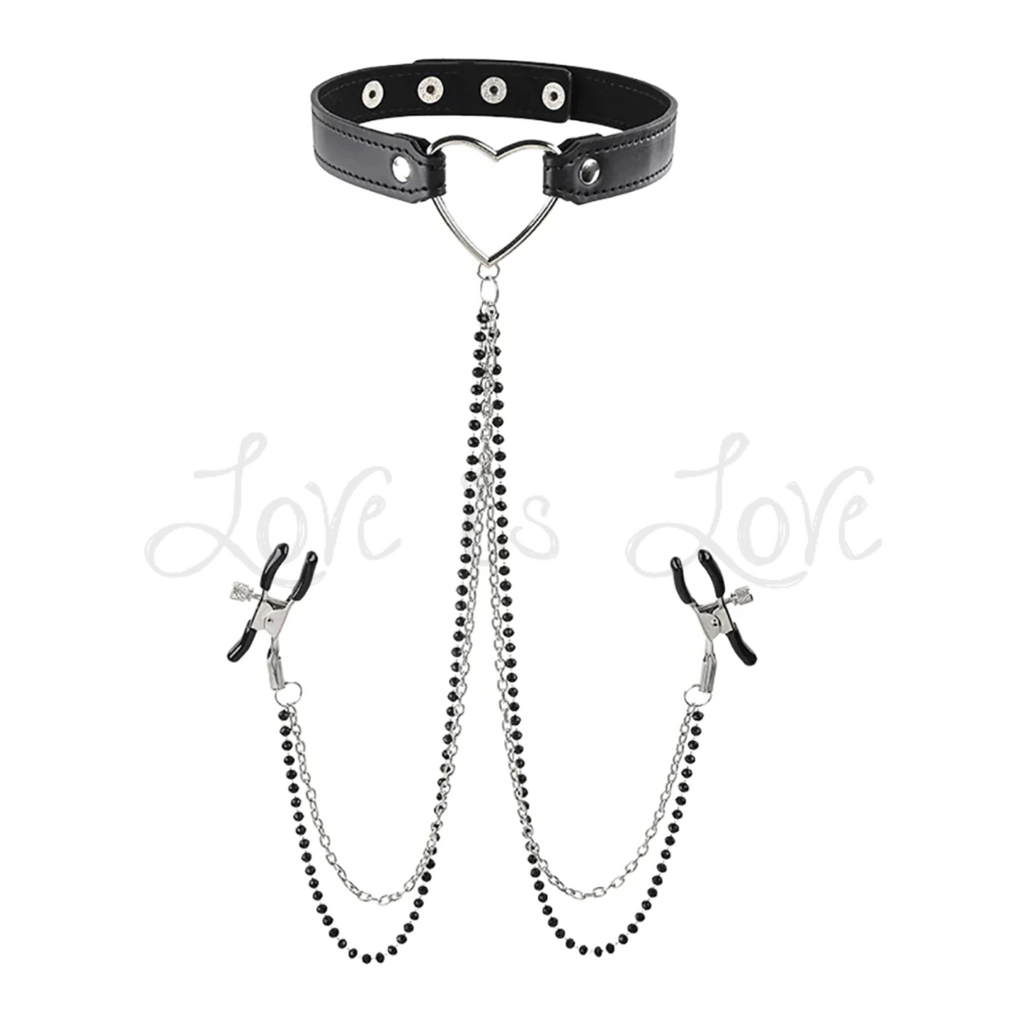 Sex & Mischief Amor Collar with Nipple Clamps Black