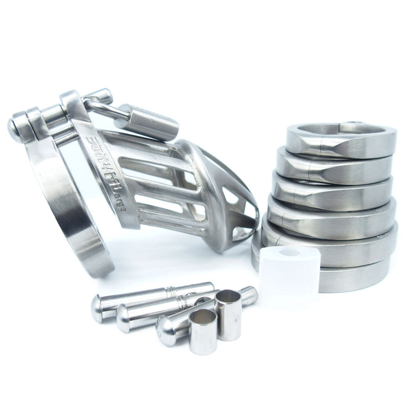 BON4ML High Quality Stainless Steel Chastity Cock Cage Large With 7 Sizes Hinged Rings