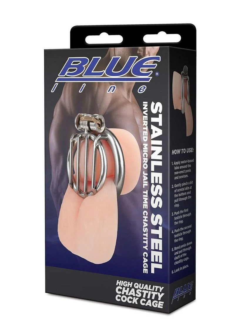 Blue Line Stainless Steel Inverted Micro Jail Time Chastity Cage
