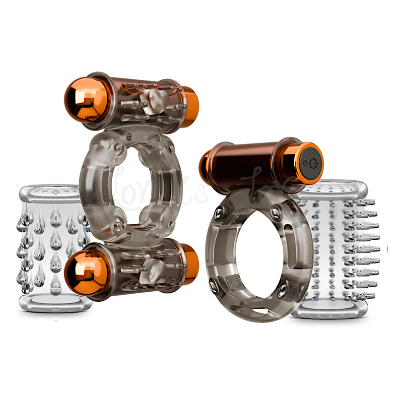 Blush Stay Hard Rechargeable Waterproof Vibrating Cock Ring Set with T