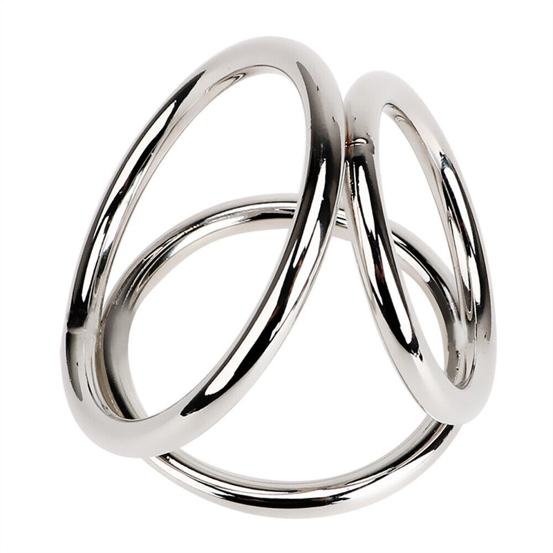 Chrome Plated Stainless Steel Cock Cage and Ball 3 Rings Small or Large