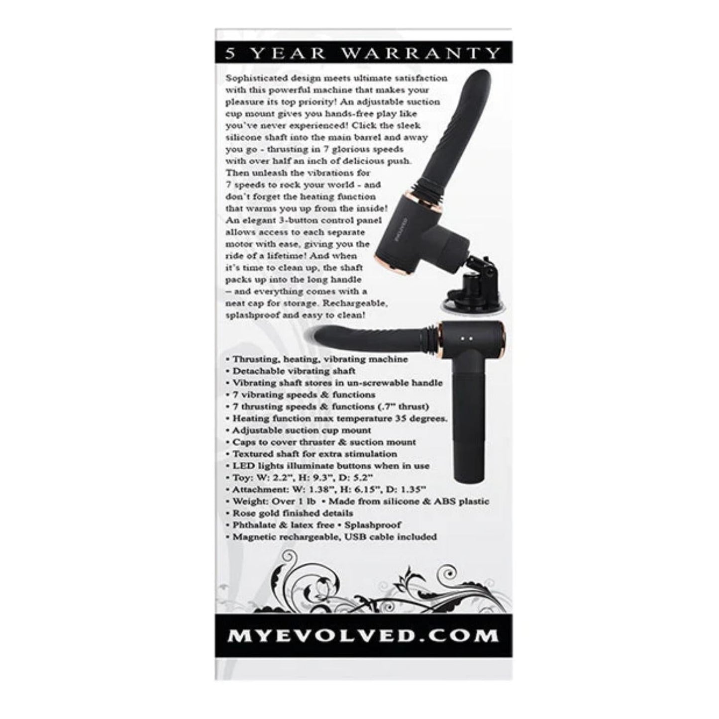 Evolved Too Hot To Handle USB Rechargeable Thrusting Sex Machine Black