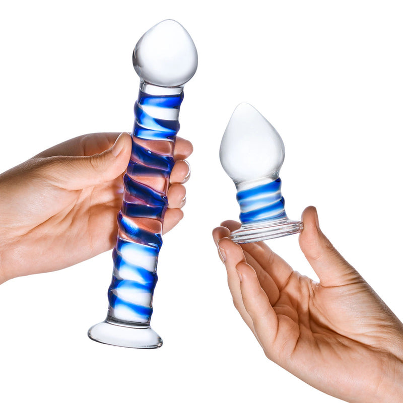 Glas Double Penetration Glass Swirly Dildo & Butt Plug Set 2 pcs