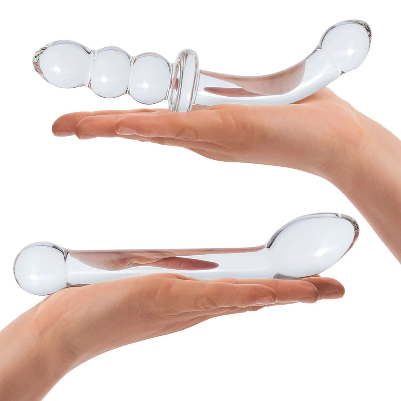 Glas G Spot Pleasure Glass Dildo and Butt Plug 2-Piece Set Clear
