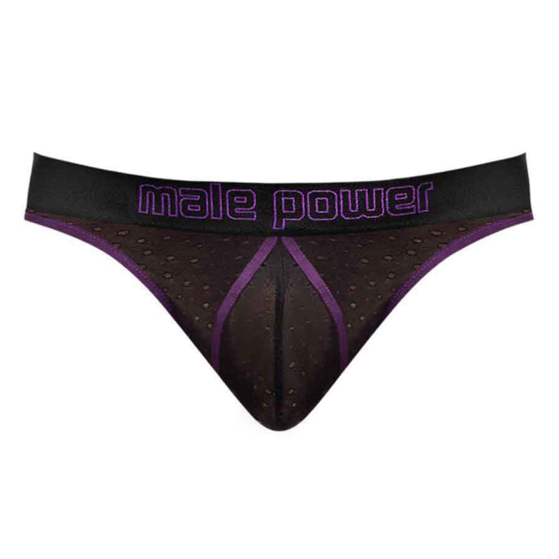 Male Power Airotic Mesh Enhancer Thong Black/Purple S/M or L/XL
