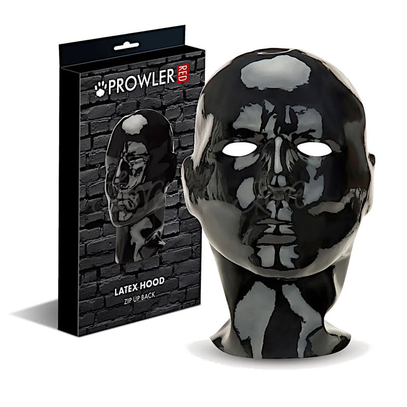 Prowler RED Latex Hood Mask with Zip-Up Back - Black