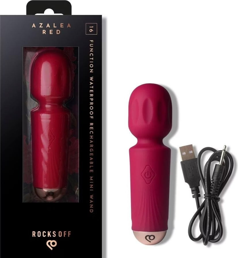 Rocks Off Rechargeable Mini Wand 16 Functions Azalea Red (Pocket Size & Travel Ready)