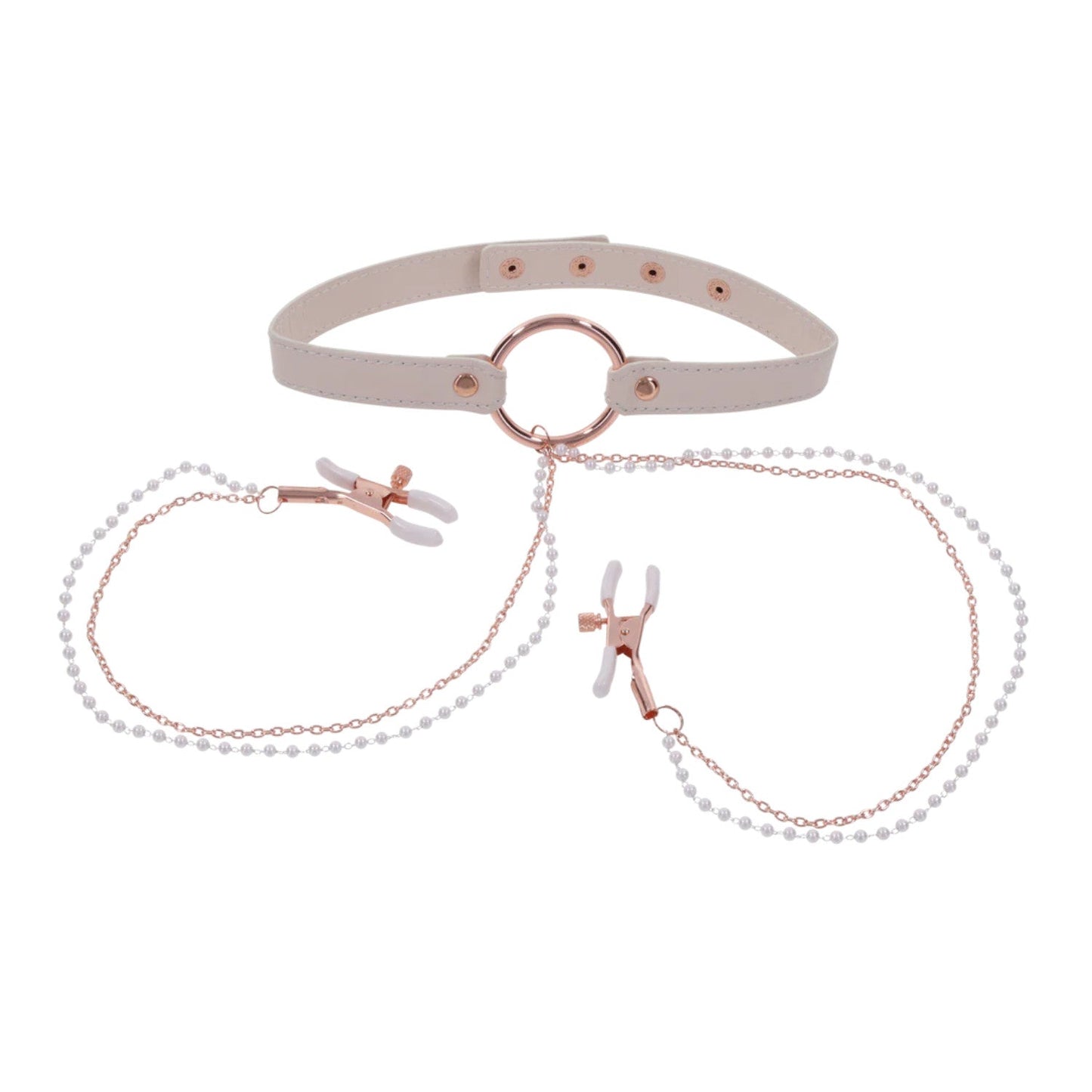 Sex & Mischief Peaches 'n CreaMe Collar with Nipple Clamps