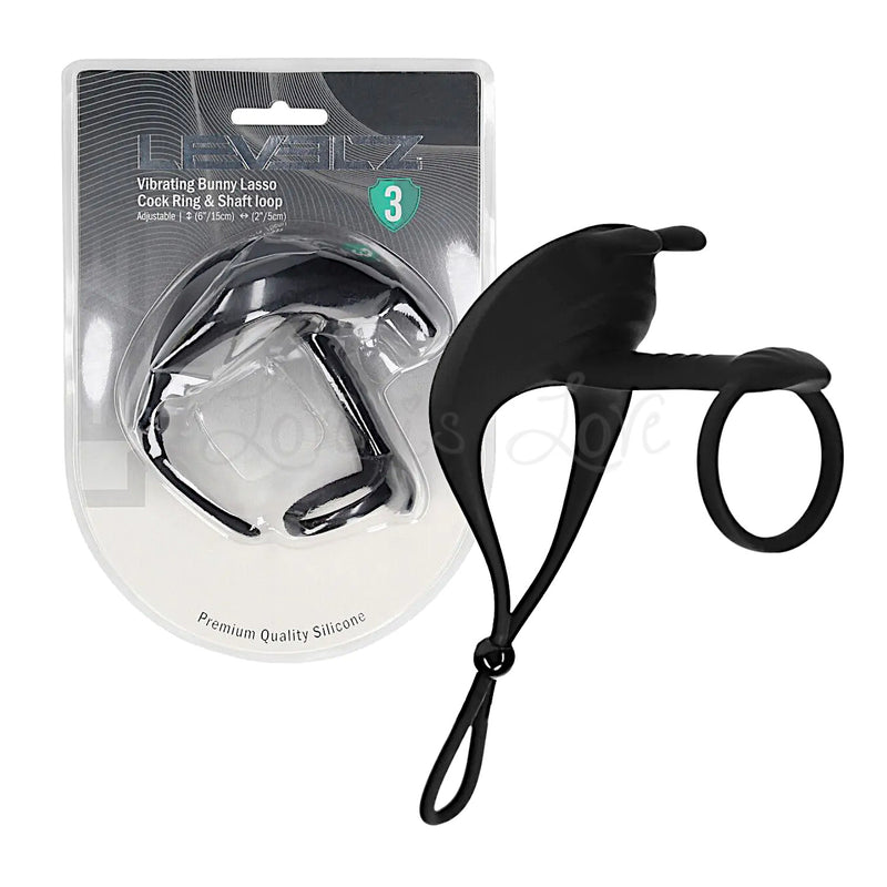 Shots LEVELZ Vibrating Bunny Lasso Cock Ring & Shaft Loop - Black