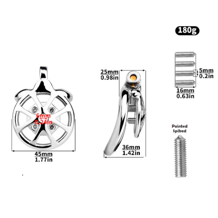 Stainless Steel Wheel Chastity Cage with Removeable Spikes 45 mm #3247