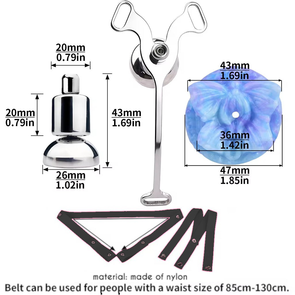 Stainless Steel Blue Butterfly Clit Chastity Cage Set #3233 Ice Dragon (with Black Belt)