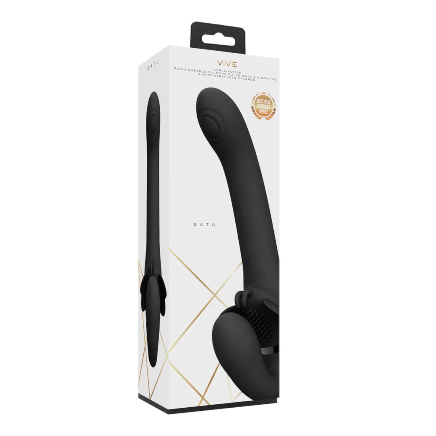 VIVE SATU Rechargeable Triple Motor Pulse-Wave Vibrating Strapless Strap-On Black