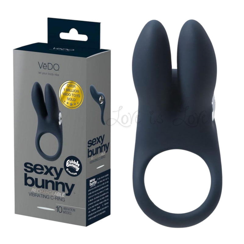 Vedo Sexy Bunny Rechargeable Vibrating C-Ring 10 Vibration Mode Black
