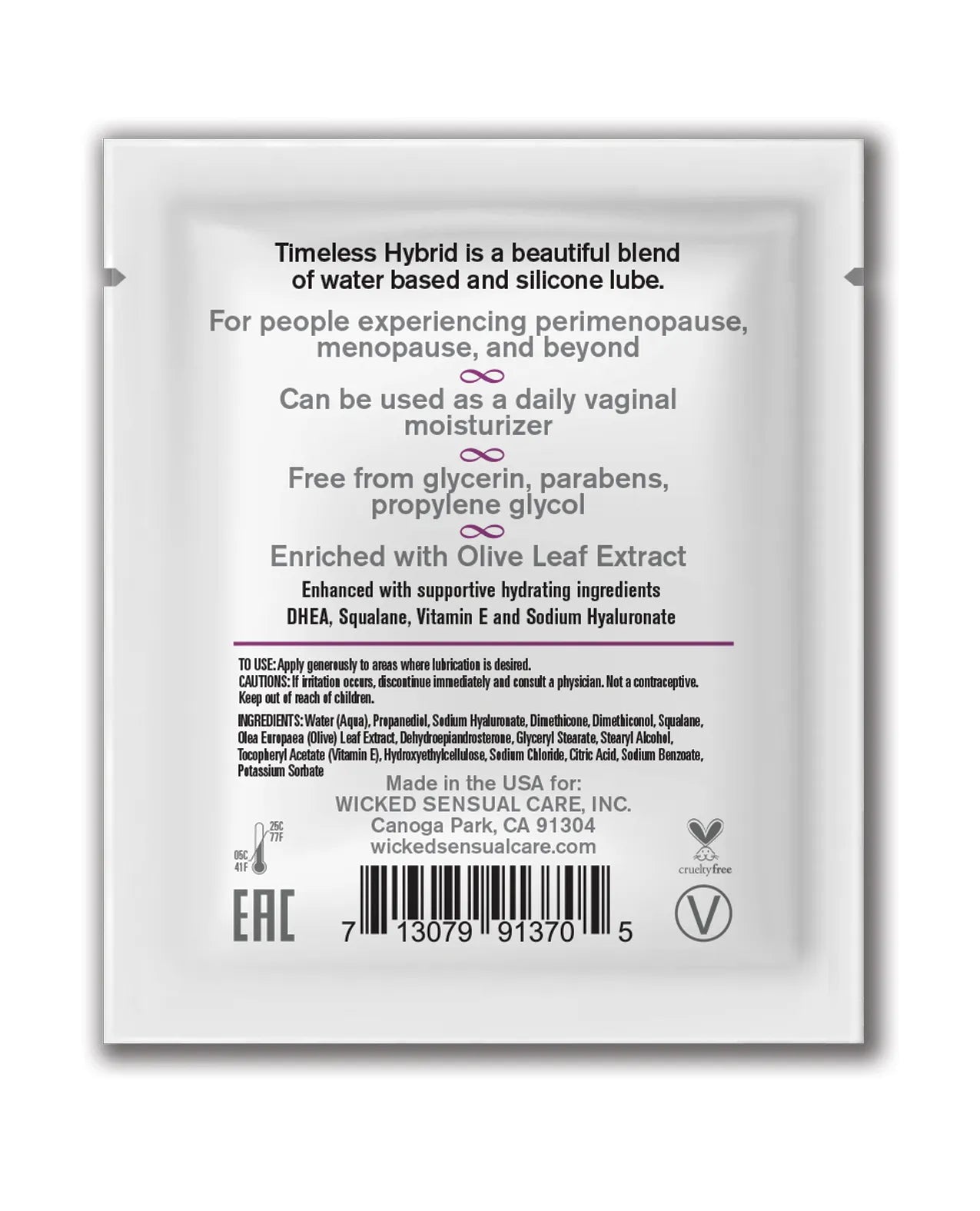 Wicked Simply Timeless Hybrid Lubricant 6 ML Sachet Enhances with DHEA
