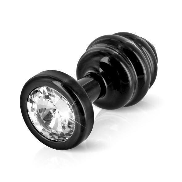 Diogol Anni Ano Ribbed Butt Plug Black (Swarovski Crystal)