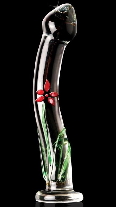 Icicles No. 21 Curved Glass Dildo With Floral Pattern (Artistically Designed)