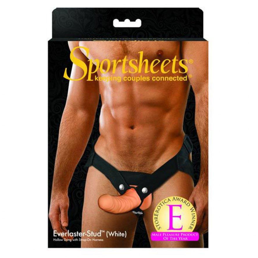 Sportsheet Everlaster Stud Strap-On Harness With Hollow Dong 6.5 Inch White