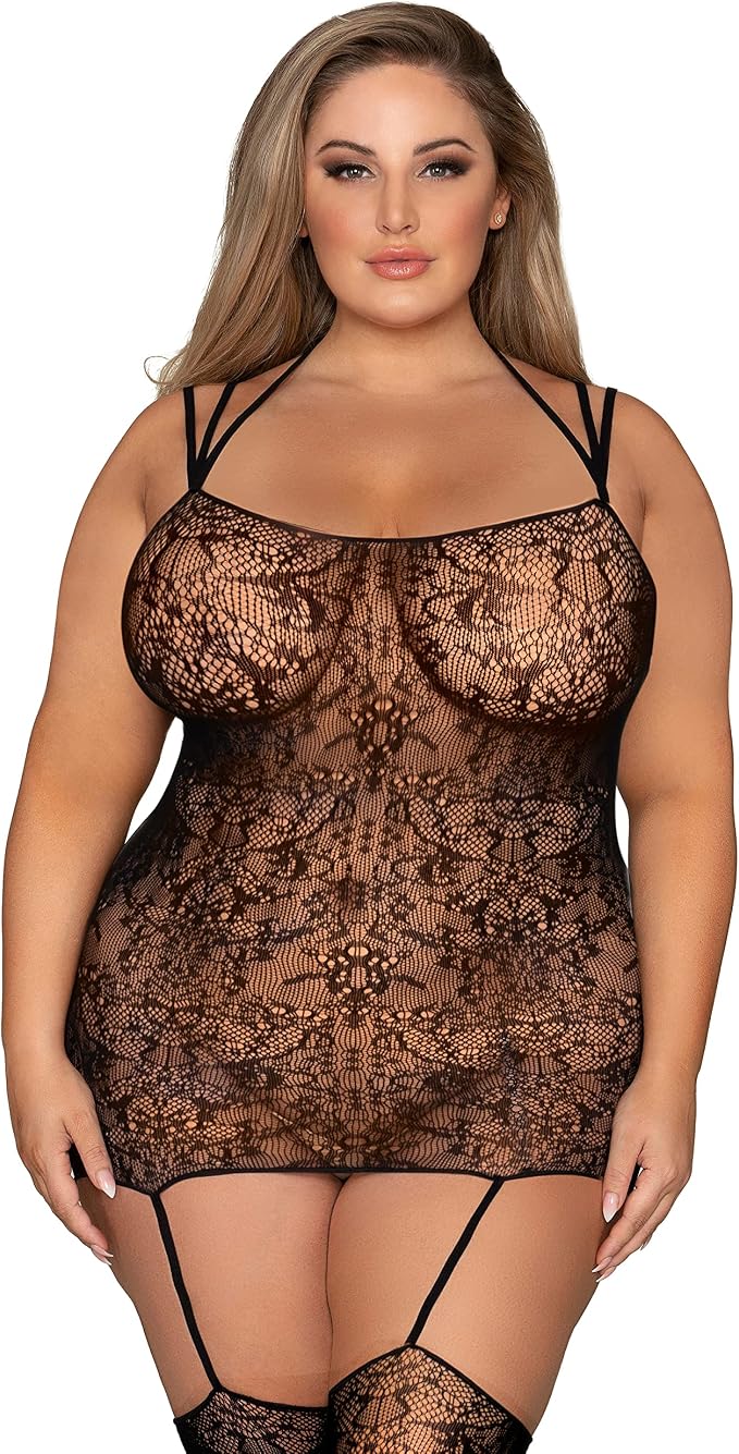 Dreamgirl Plus Size 0383X Knitted Lace Garter Dress (Only available at MPO*)