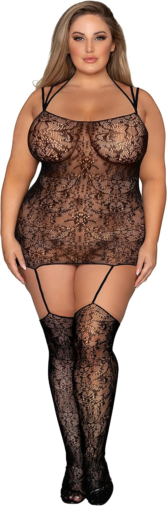 Dreamgirl Plus Size 0383X Knitted Lace Garter Dress (Only available at MPO*)