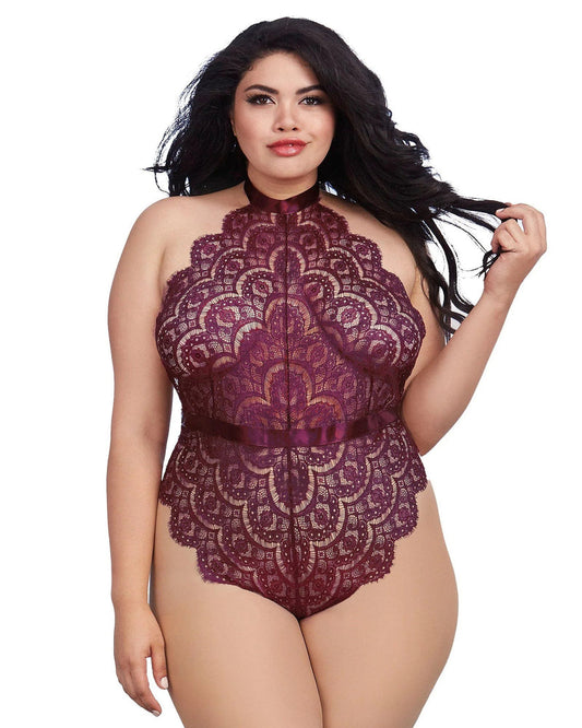 Dreamgirl Queen Size 11771X Eyelash Lace Teddy with Halter Neckline an