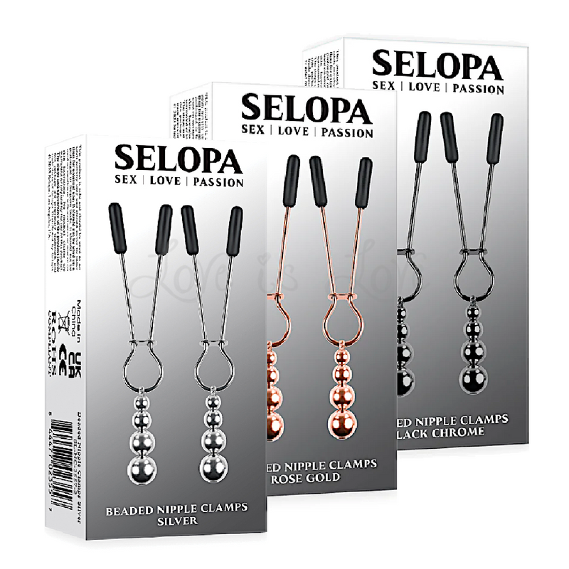 Selopa Beaded Nipple Clamps Stainless Steel Silver or Rose Gold or Bla