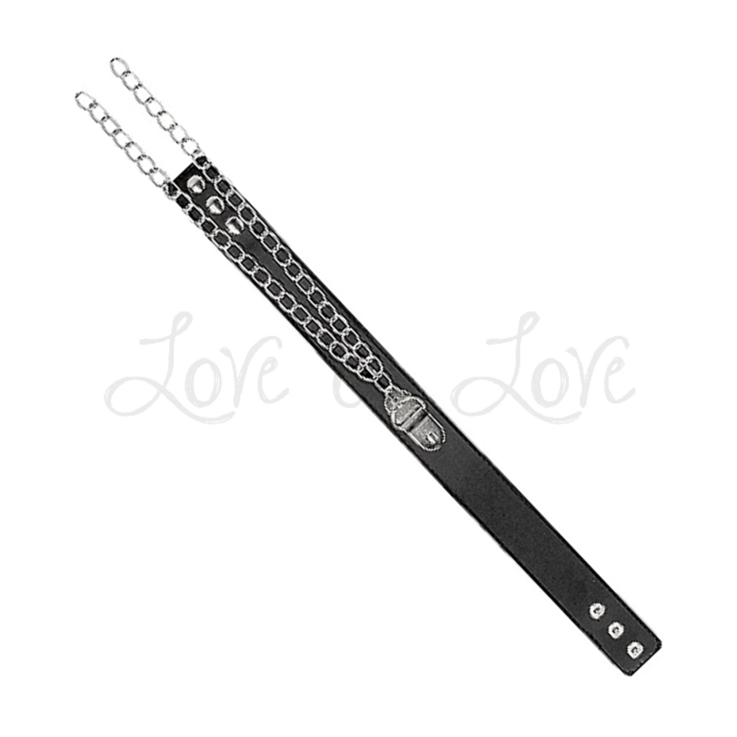 Shots Ouch! Black & White Adjustable Bonded Leather Collar With Hand Cuffs & Chain