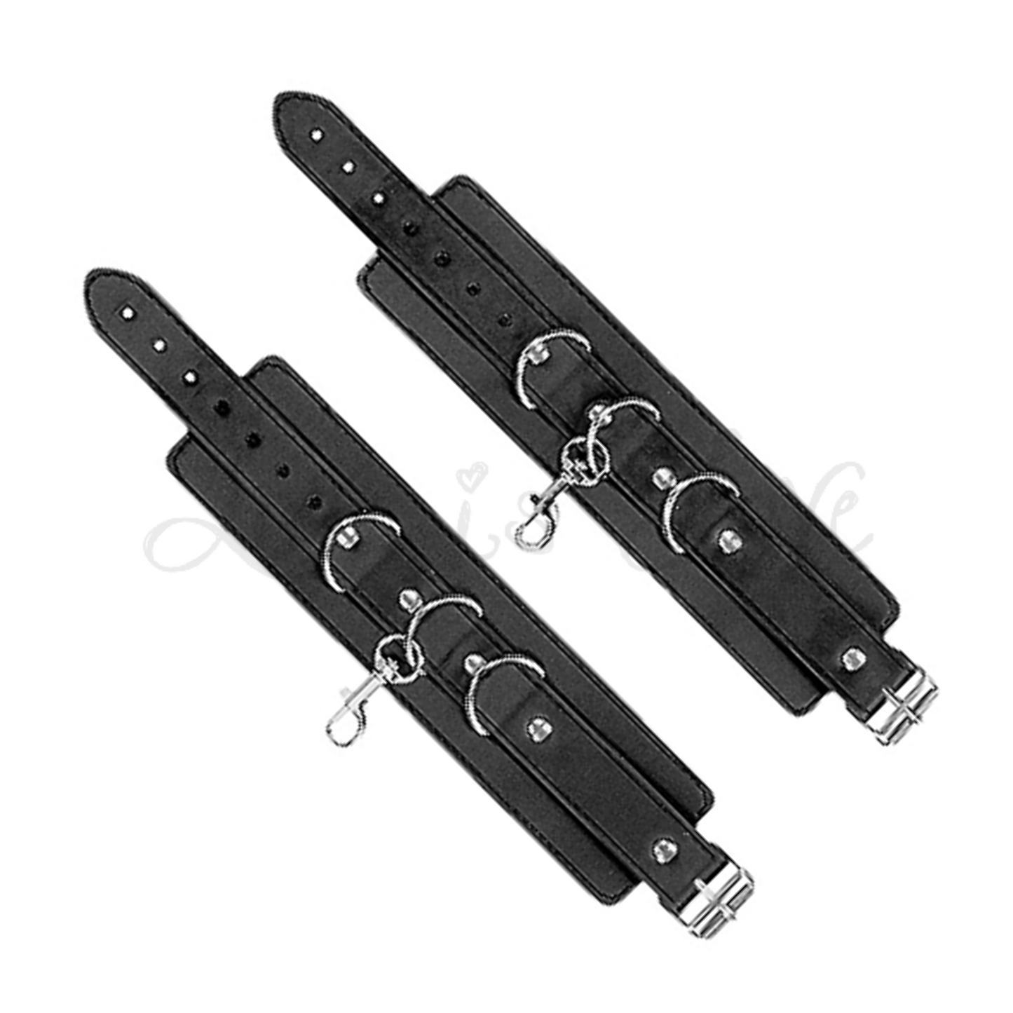 Shots Ouch! Black & White Adjustable Bonded Leather Collar With Hand Cuffs & Chain