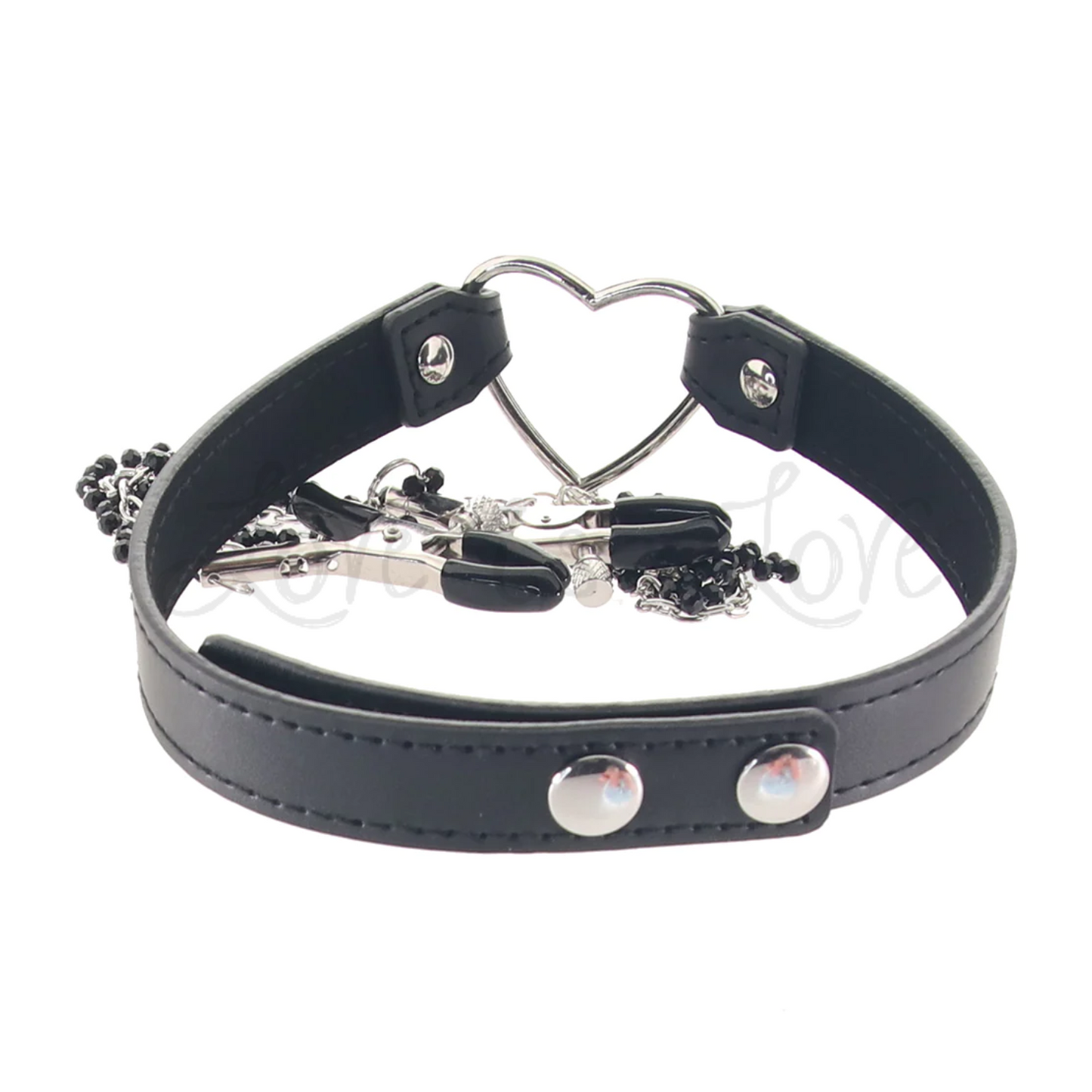 Sex & Mischief Amor Collar with Nipple Clamps Black