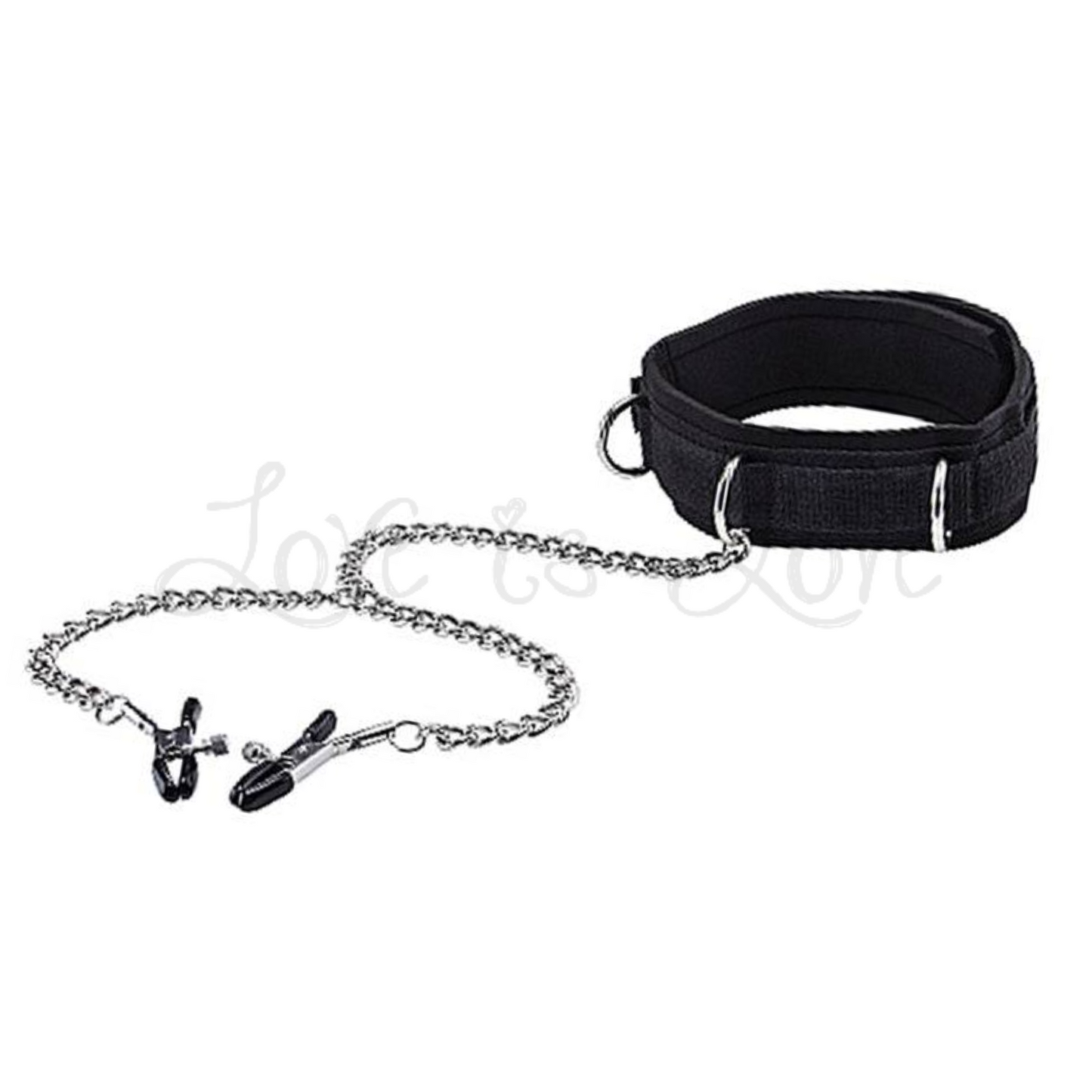 Shots Ouch! Black & White Adjustable Velcro Collar With Nipple Clamps Black