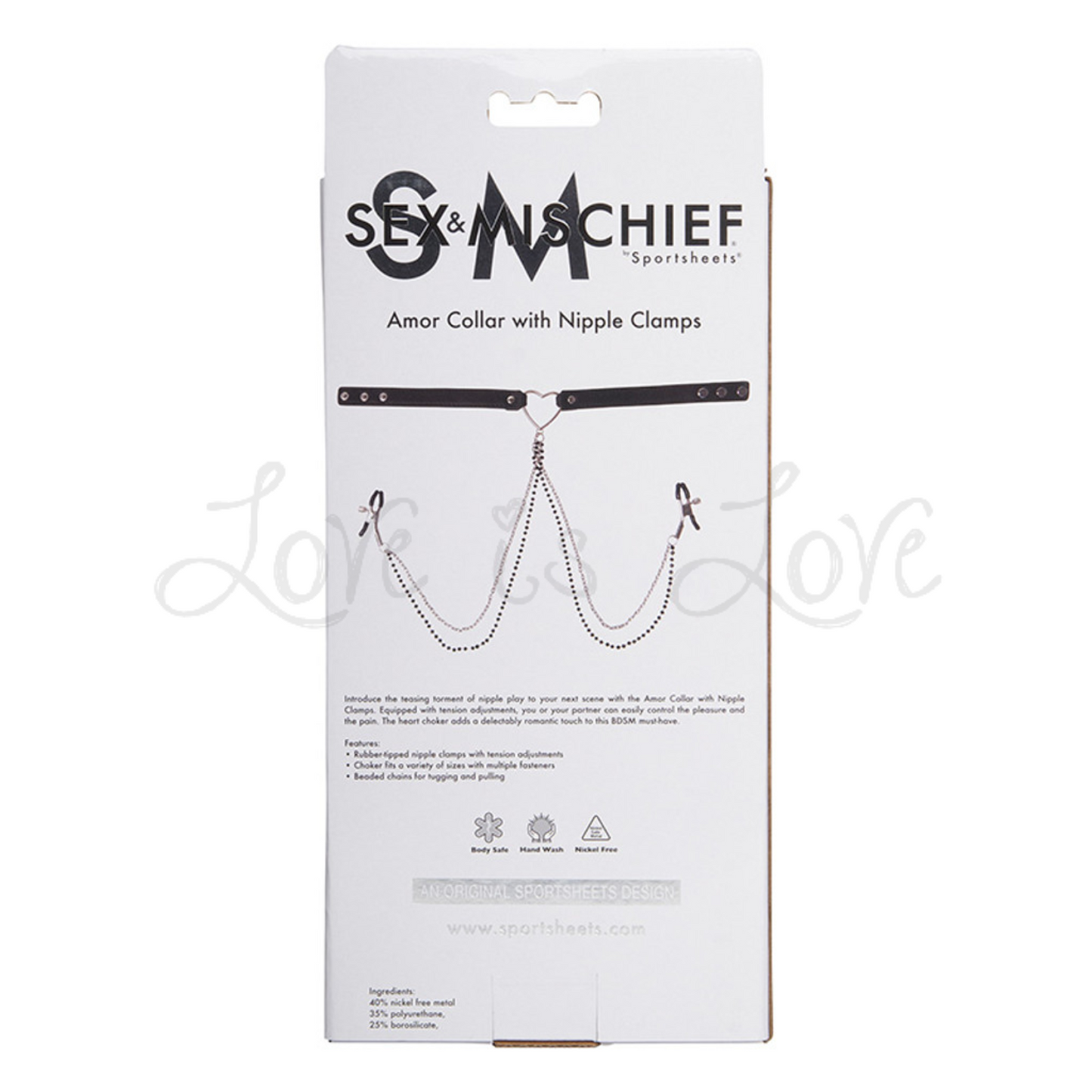 Sex & Mischief Amor Collar with Nipple Clamps Black
