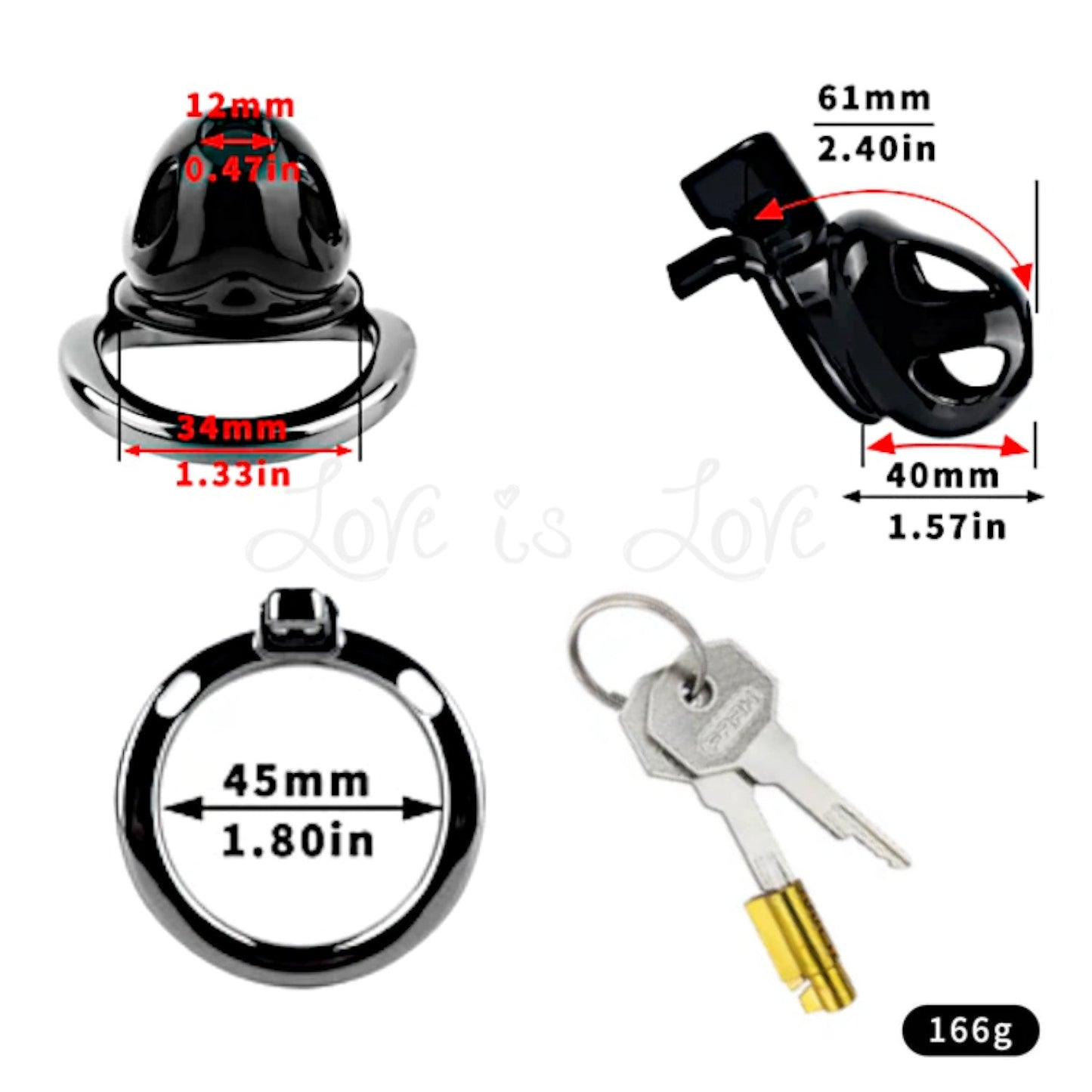 Black ABS & Aluminum Alloy Chastity Cage Small 45 mm #298S