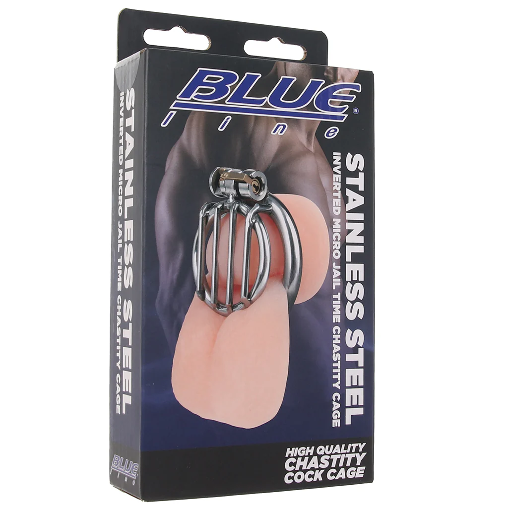 Blue Line Stainless Steel Inverted Micro Jail Time Chastity Cage