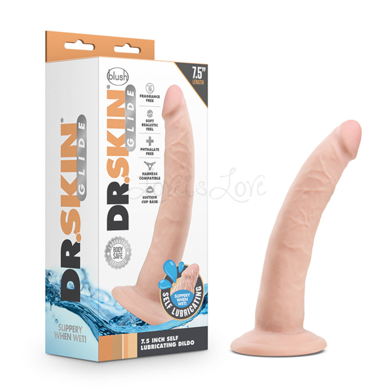 Blush Novelties Dr. Skin Glide 7.5 inch Self Lubricating Dildo Vanilla or Chocolate