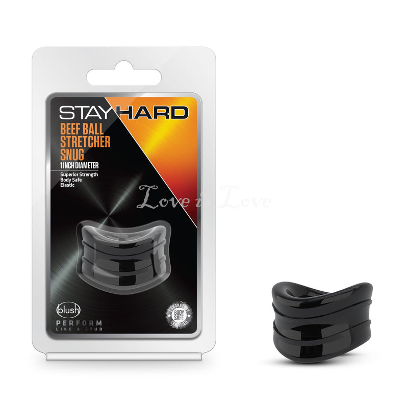 Blush?Stay Hard Beef Ball Stretcher Snug or Snug X Long Black