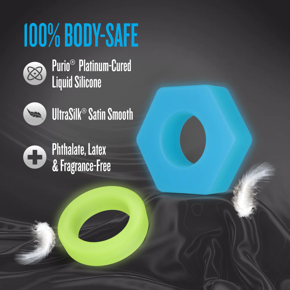 Blush Performance Plus Flash Glow In The Dark 2-Piece Cock Ring Set - Neon