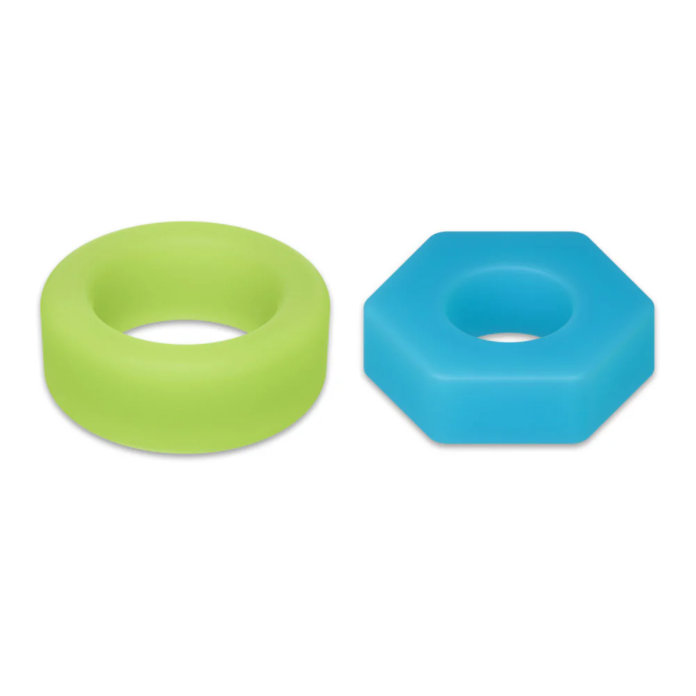 Blush Performance Plus Flash Glow In The Dark 2-Piece Cock Ring Set - Neon