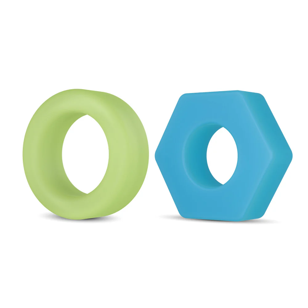 Blush Performance Plus Flash Glow In The Dark 2-Piece Cock Ring Set - Neon