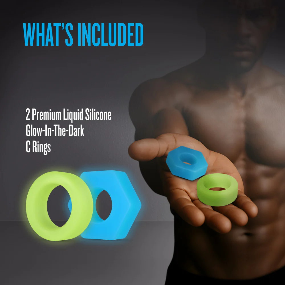 Blush Performance Plus Flash Glow In The Dark 2-Piece Cock Ring Set - Neon
