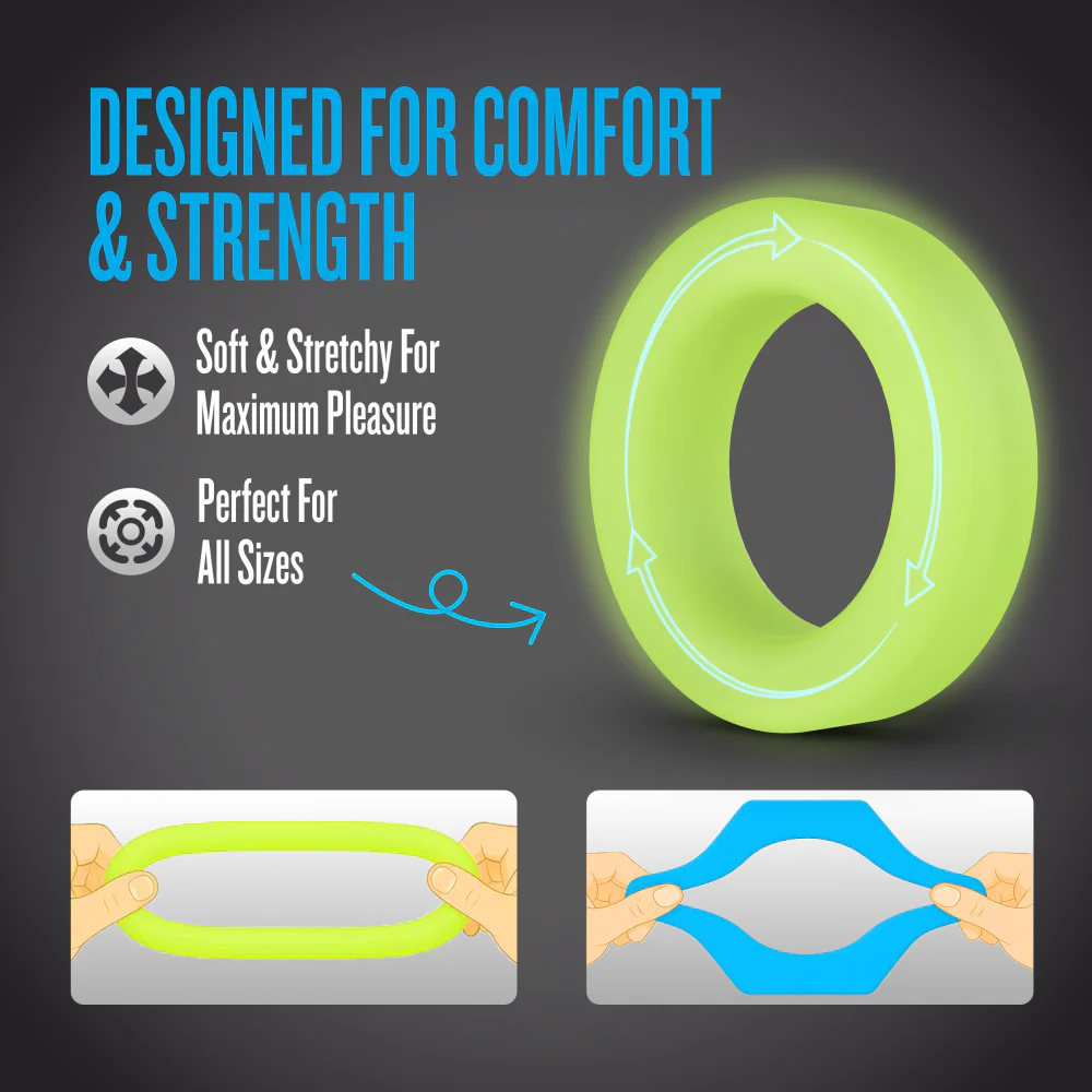 Blush Performance Plus Flash Glow In The Dark 2-Piece Cock Ring Set - Neon