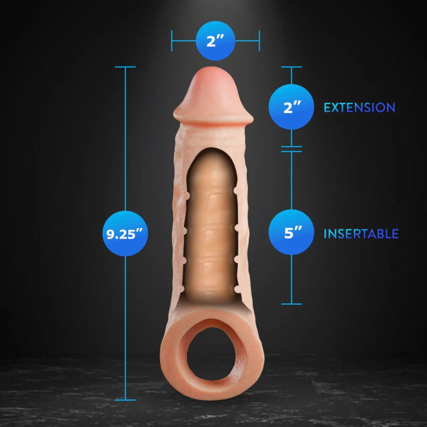 Blush Performance Plus Intrepid 9.25 Inch Silicone Penis Xtender Sleeve Extends By 2" and 2" Thicker
