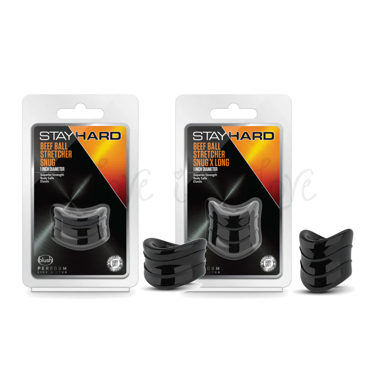 Blush?Stay Hard Beef Ball Stretcher Snug or Snug X Long Black