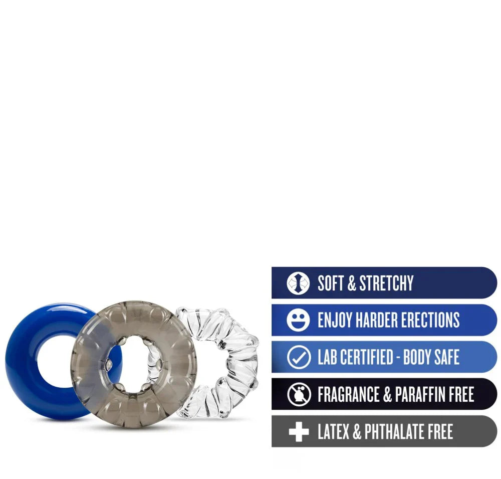 Blush Stay Hard Triple Stretch 3 Pack Cock Rings