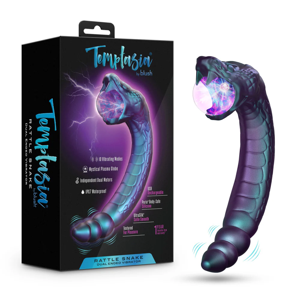 Blush Temptasia Rattle Snake Dual-Ended Vibrator With Mystical Plasma Globe - Dark Millenia