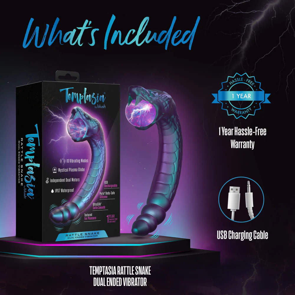 Blush Temptasia Rattle Snake Dual-Ended Vibrator With Mystical Plasma Globe - Dark Millenia