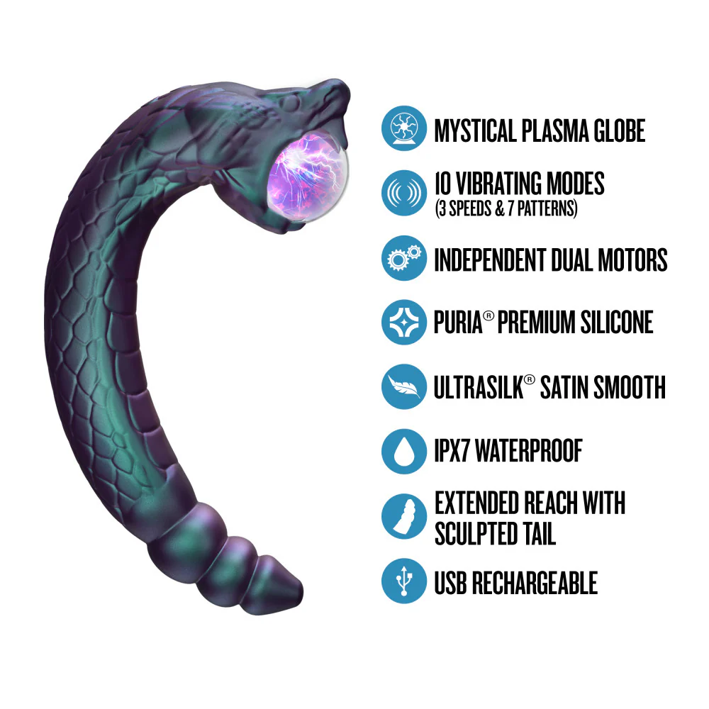 Blush Temptasia Rattle Snake Dual-Ended Vibrator With Mystical Plasma Globe - Dark Millenia