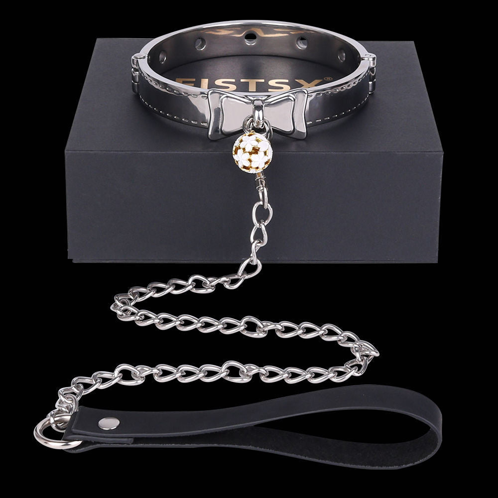 Bound Grace Stainless Steel Silver Bowtie Collar with Lead and Bell [Limited Time Offer]