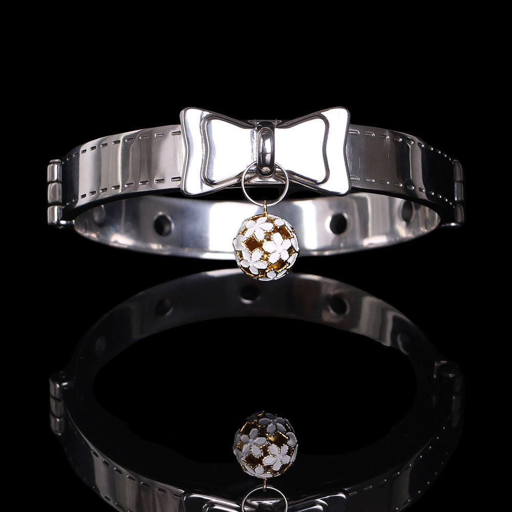Bound Grace Stainless Steel Silver Bowtie Collar with Lead and Bell [Limited Time Offer]