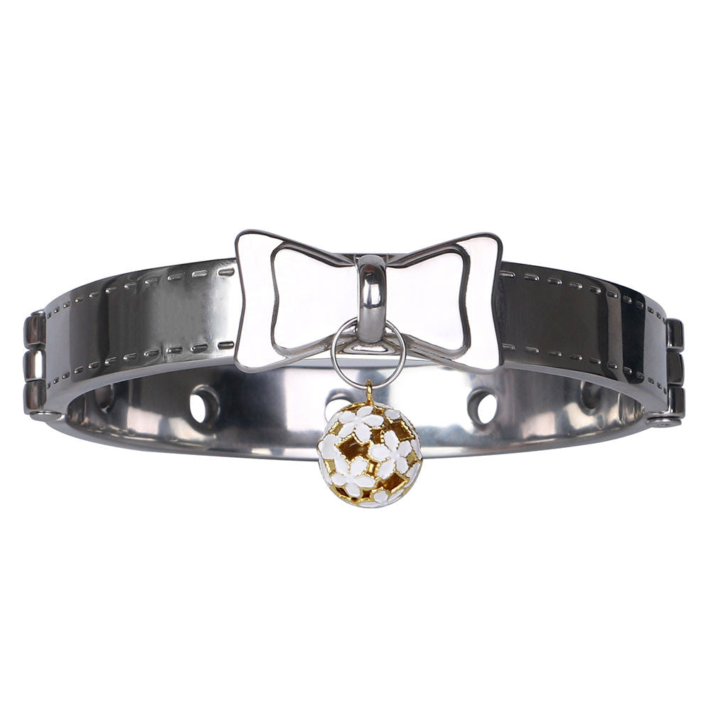 Bound Grace Stainless Steel Silver Bowtie Collar with Lead and Bell [Limited Time Offer]